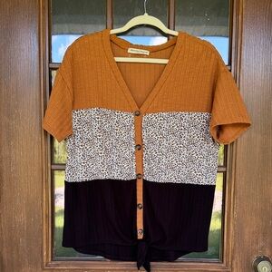 Leopard Print Button-Down Shirt in Orange and Black